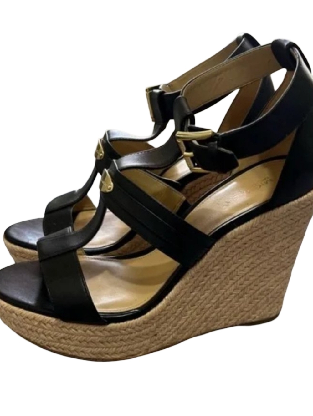 Michael Kors Finley Espadrille Wedge Sandals Black Size 6 - Picture 3 of 13
